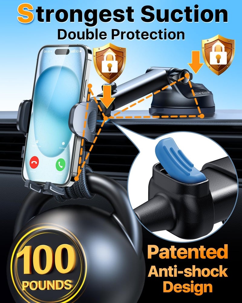 HTU 2026 Ultimate Best【True Military-Grade & Safety Cert】Car Phone Holder 【Upgraded 5-in-1 & 100+LBS Strongest Suction】360 Rotation Truck Windshield Dashboard Vent Mount Stand for iPhone Android, Green - Image 3